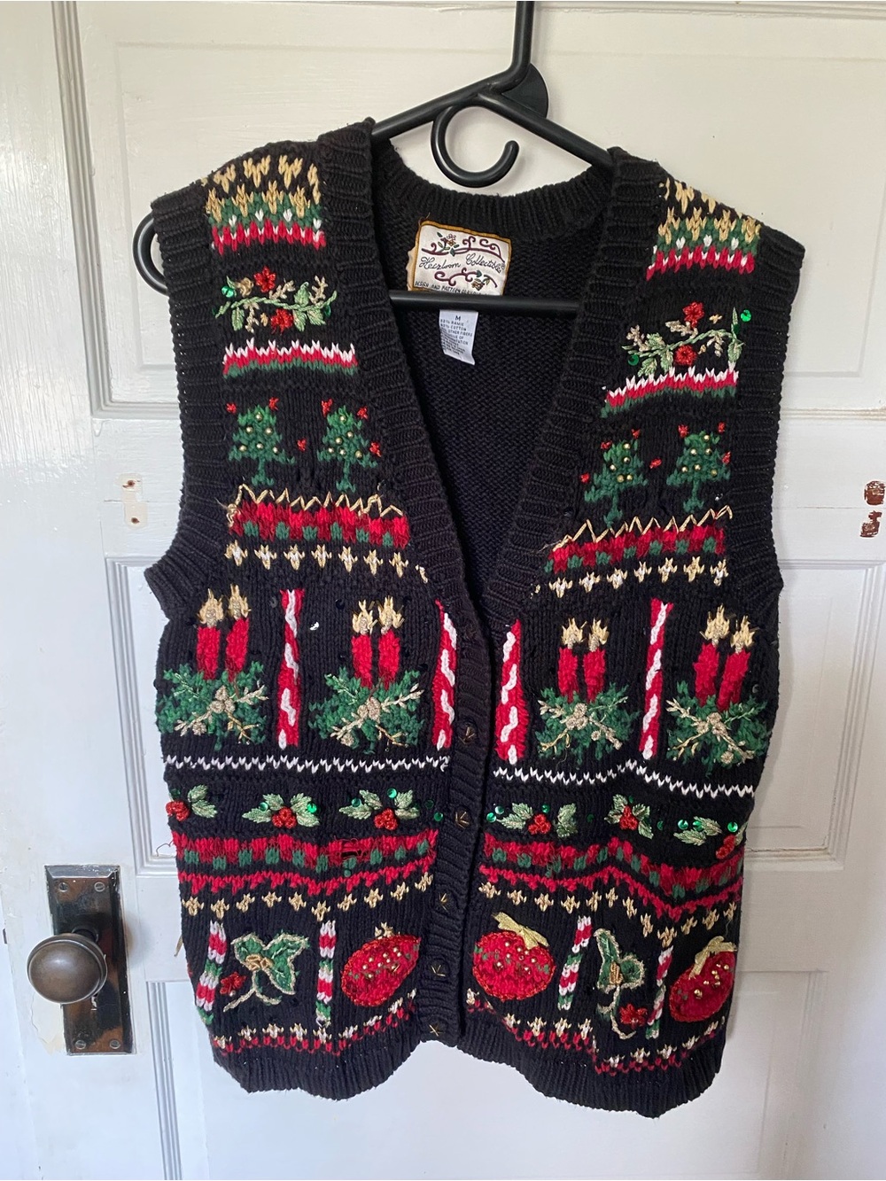 Black Holiday Embroidered Knit Vest - Unbranded